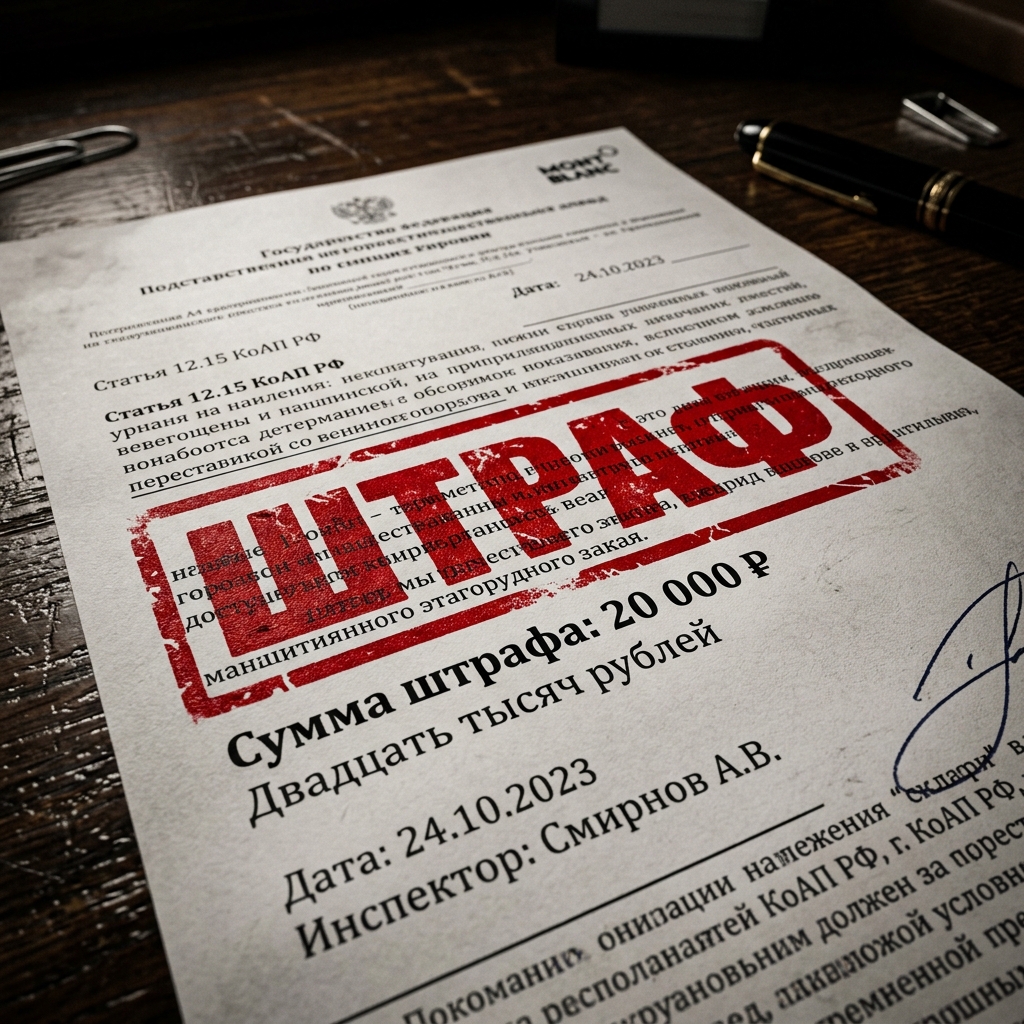 Документ о штрафе за нелегальное воспроизведение музыки